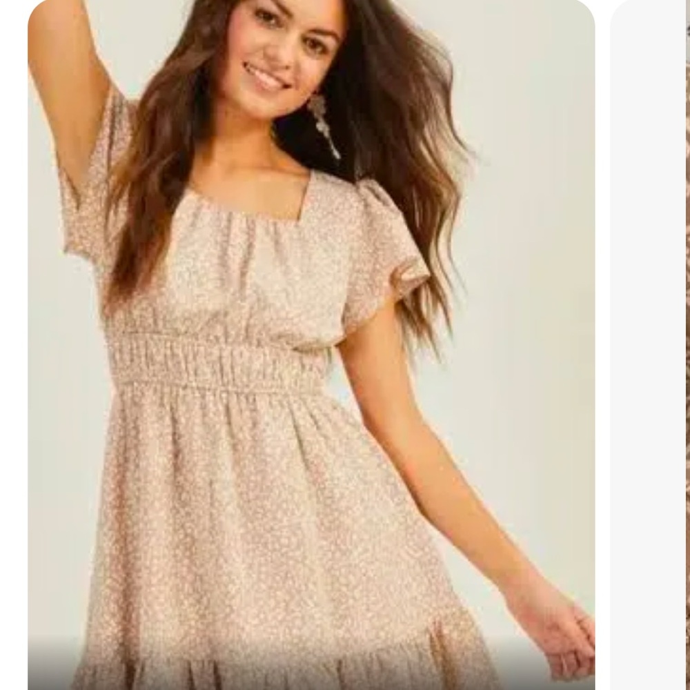 Wilde Leopard Print Neutral Cap-Sleeve Mini Sundresss